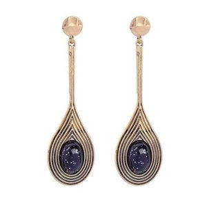 Dark Blue & Goldtone Moon Star Drop Earrings